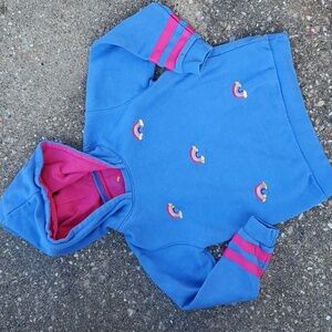 Minnie Minors Sequin Rainbows Blue Varsity Crew Hooded Sweatshirt 5